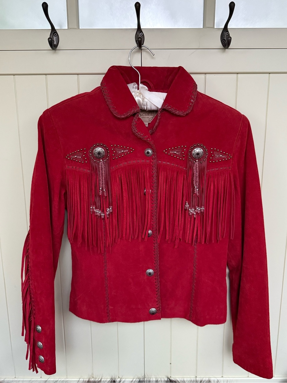Women's Scully Suede Fringe Jacket Adorned with Concho and Beaded Detailing